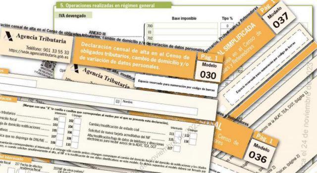 Modificación de los modelos de declaración censal 036 y 030 y supresión del modelo de declaración censal simplificada 037. Imagen de las cabeceras de los modelos 037, 036 y 036