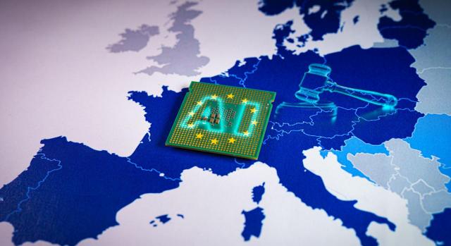 Recuperación de Ayudas de Estado: amortización fiscal del fondo de comercio financiero para la adquisición directa de participaciones extranjeras eliminando las deducciones fiscales en su día practicadas. Imagen del mapa de Europa con mazo virtual y bloque de sonido y una CPU con palabra AI